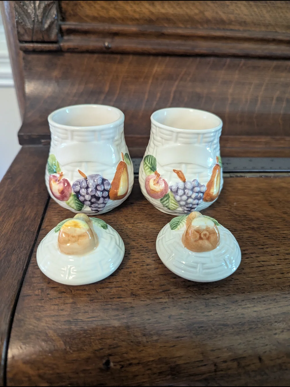 Majolica Condiment Jars - Set of 2 A. Santos Portugal Hand Painted